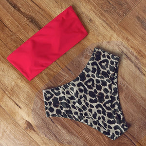 Leopard Bikini High Waist Swimsuit Women Bikini 2021 Push Up Bandeau Women Off Shoulder Beach Swimming Suit Brazilian Swimwear