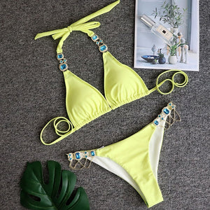 Rhinestone 2023 Swimsuit Women Bikinis Crystal Diamond Bikini Set Metal Chain Swimwear female Luxury Aristocratic Swimming Suit