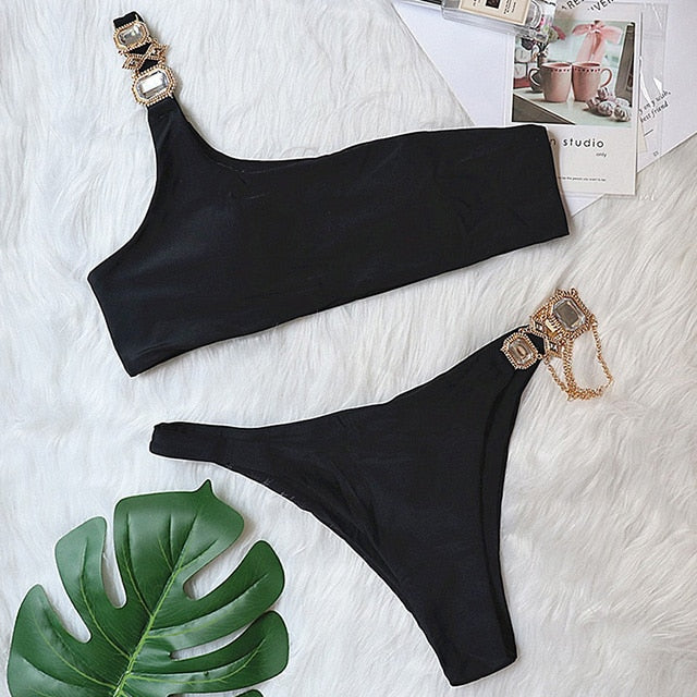 Rhinestone 2023 Swimsuit Women Bikinis Crystal Diamond Bikini Set Metal Chain Swimwear female Luxury Aristocratic Swimming Suit