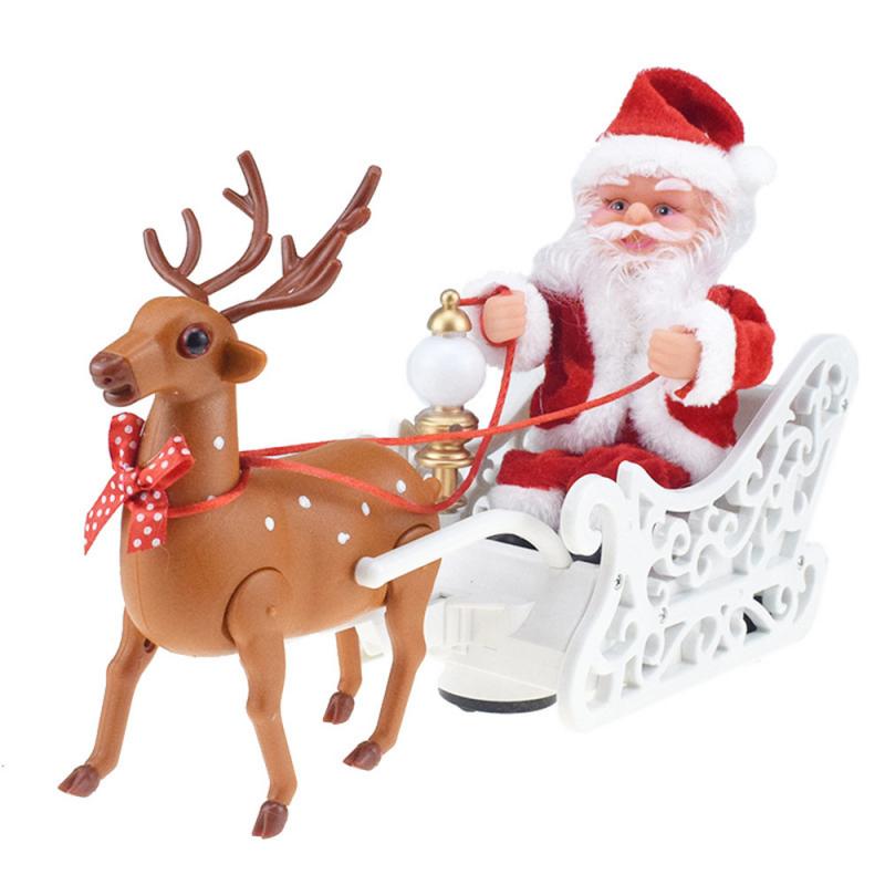 Santa Claus Doll Elk Sled Toy Universal Electric Car With Music Children Kids Christmas Electric Toy Doll Home Xmas Decor