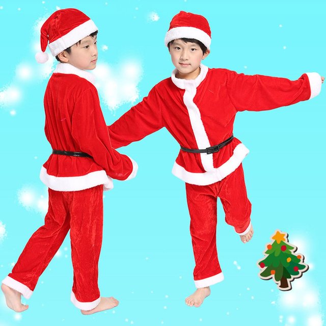 Kids Santa Claus Cosplay Costume Christmas Outfit For Man Boy Christmas Party New Year Fancy Dress Clothes Set