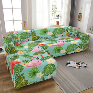 Flamingo Elastic Sofa Covers for Living Room Stretch Tropical Leaves Slipcovers Couch Cover L Shape Funda de sofá de esquina