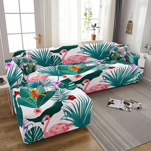 Flamingo Elastic Sofa Covers for Living Room Stretch Tropical Leaves Slipcovers Couch Cover L Shape Funda de sofá de esquina