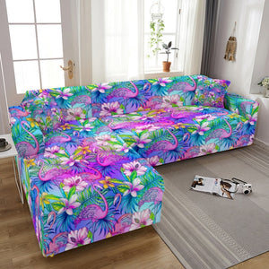 Flamingo Elastic Sofa Covers for Living Room Stretch Tropical Leaves Slipcovers Couch Cover L Shape Funda de sofá de esquina