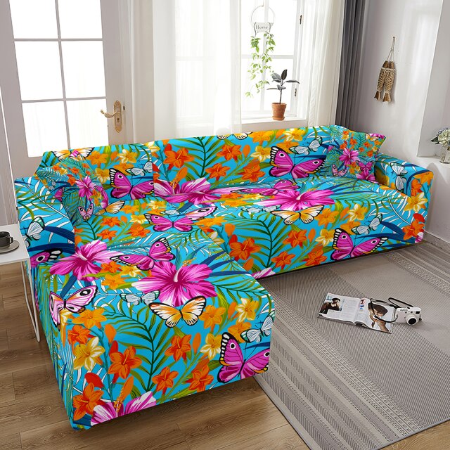 Flamingo Elastic Sofa Covers for Living Room Stretch Tropical Leaves Slipcovers Couch Cover L Shape Funda de sofá de esquina