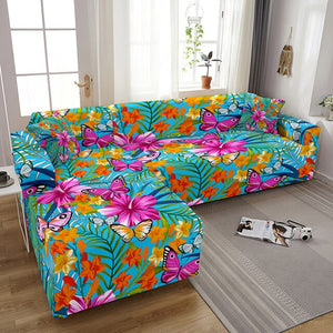 Flamingo Elastic Sofa Covers for Living Room Stretch Tropical Leaves Slipcovers Couch Cover L Shape Funda de sofá de esquina