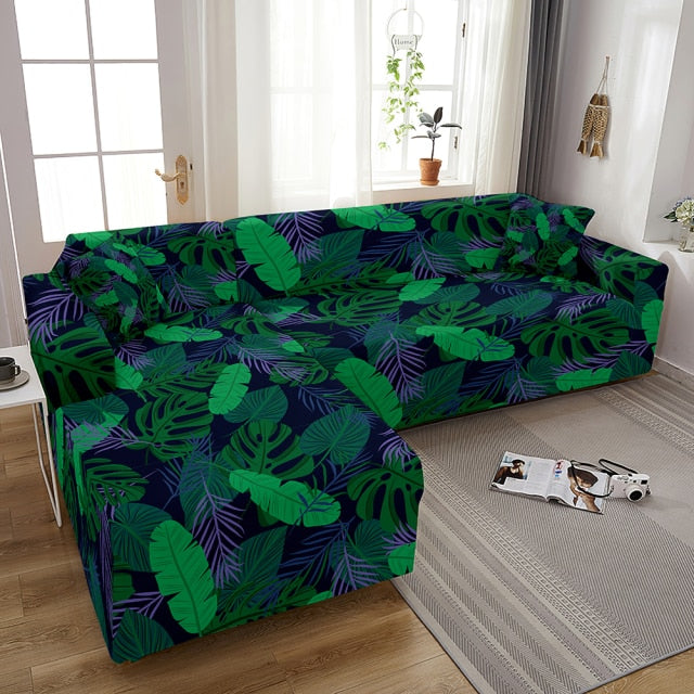 Flamingo Elastic Sofa Covers for Living Room Stretch Tropical Leaves Slipcovers Couch Cover L Shape Funda de sofá de esquina