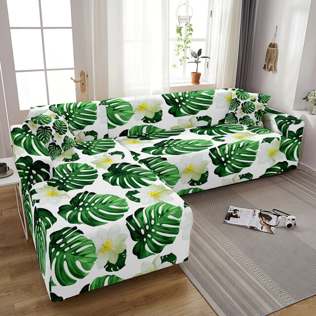 Flamingo Elastic Sofa Covers for Living Room Stretch Tropical Leaves Slipcovers Couch Cover L Shape Funda de sofá de esquina