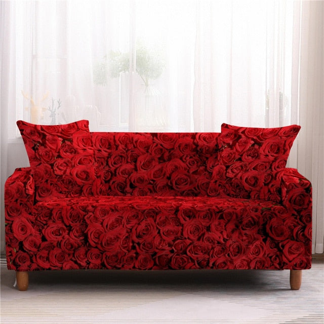 Christmas Floral Red Stretch Sofa Cover Living Room All Inclusive Anti-Dirty Slipcover Furniture Protector Elastic Couch Cover