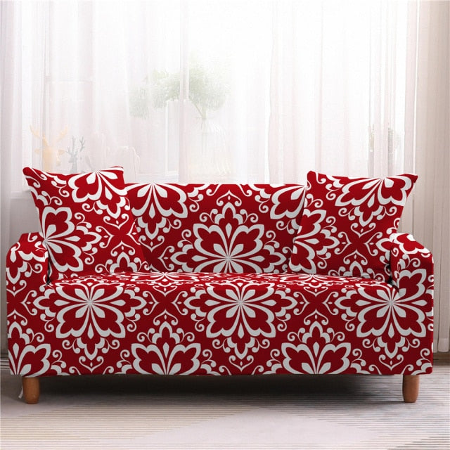 Christmas Floral Red Stretch Sofa Cover Living Room All Inclusive Anti-Dirty Slipcover Furniture Protector Elastic Couch Cover