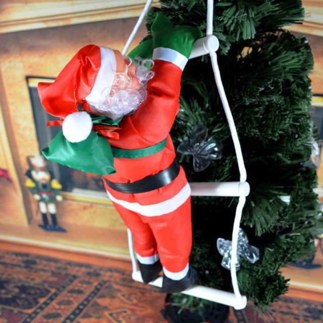 2022 Gift Electric Climbing Ladder Santa Claus Christmas Ornament Decoration For Home Christmas Tree Hanging Decor With Music