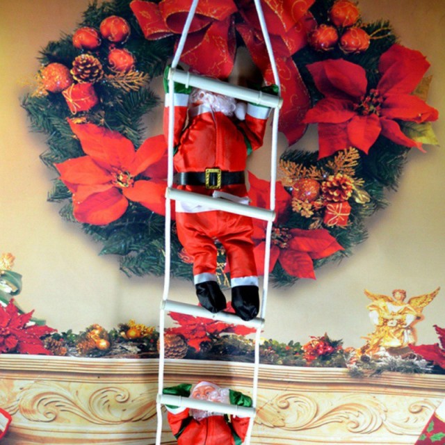 2022 Gift Electric Climbing Ladder Santa Claus Christmas Ornament Decoration For Home Christmas Tree Hanging Decor With Music