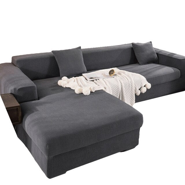 Polar fleece Stretch Sofa Cover for L-shaped Corner Sofas Chaise Longue Slipcovers 1/2/3/4 Seater Knitted Elastic Couch Covers
