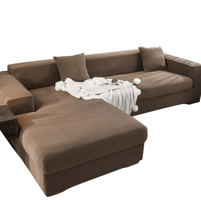 Polar fleece Stretch Sofa Cover for L-shaped Corner Sofas Chaise Longue Slipcovers 1/2/3/4 Seater Knitted Elastic Couch Covers