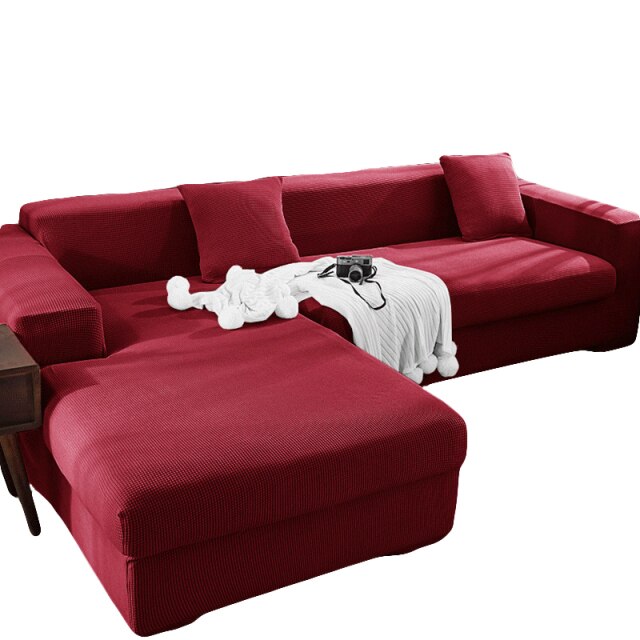 Polar fleece Stretch Sofa Cover for L-shaped Corner Sofas Chaise Longue Slipcovers 1/2/3/4 Seater Knitted Elastic Couch Covers