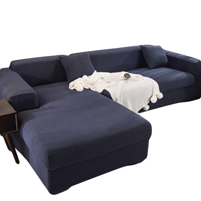 Polar fleece Stretch Sofa Cover for L-shaped Corner Sofas Chaise Longue Slipcovers 1/2/3/4 Seater Knitted Elastic Couch Covers