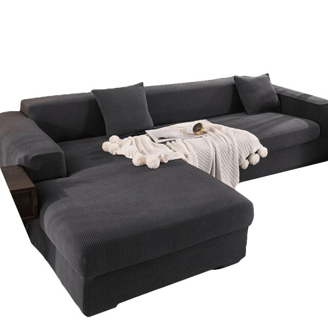 Polar fleece Stretch Sofa Cover for L-shaped Corner Sofas Chaise Longue Slipcovers 1/2/3/4 Seater Knitted Elastic Couch Covers