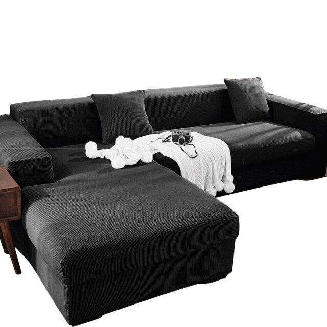 Polar fleece Stretch Sofa Cover for L-shaped Corner Sofas Chaise Longue Slipcovers 1/2/3/4 Seater Knitted Elastic Couch Covers