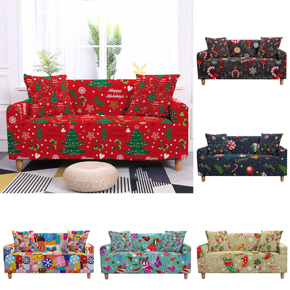 Christmas Stretch Sofa Cover Elastic Couch Cover Case for Corner Sectional Sofa funda de sofá L Shape Sofa Santa Claus Printed