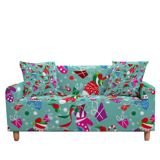 Christmas Stretch Sofa Cover Elastic Couch Cover Case for Corner Sectional Sofa funda de sofá L Shape Sofa Santa Claus Printed