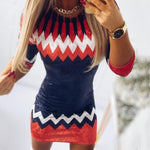 Autumn Winter Knitted Sweater Dress Women Christmas Xmas Deer Printed Long Sleeve Bodycon Mini Dresses Knitwear Sweaters Clothes