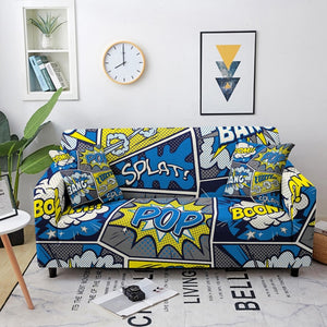 Cartoon Patchwork Pattern Elastic Sofa Covers for Living Room Slipcovers Hippie Hip Pop Couch Cover Corner Sofa Cover 1-4 Seat