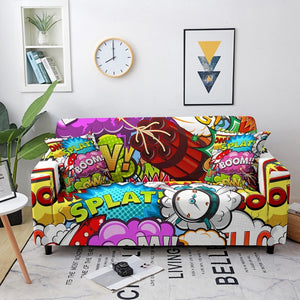 Cartoon Patchwork Pattern Elastic Sofa Covers for Living Room Slipcovers Hippie Hip Pop Couch Cover Corner Sofa Cover 1-4 Seat