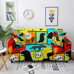 Cartoon Patchwork Pattern Elastic Sofa Covers for Living Room Slipcovers Hippie Hip Pop Couch Cover Corner Sofa Cover 1-4 Seat