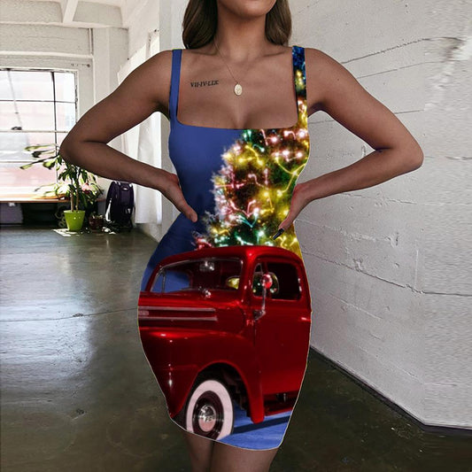 KYKU Brand Christmas Dress Women Snow 3d Print House Bodycon Dress New Year Vestido Sexy Womens Clothing Plus Size Vintage