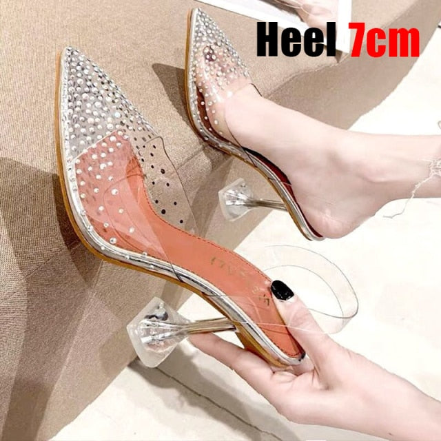 Luxury Women Pumps 2022 Transparent High Heels Sexy Pointed Toe Slip-on Wedding Party Brand Fashion Shoes For Lady Size 34-43