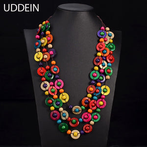 UDDEIN Bohemia Ethnic Necklace & Pendant Multi Layer Beads Jewelry Vintage Statement Long Necklace Women Handmade Wood Jewelry