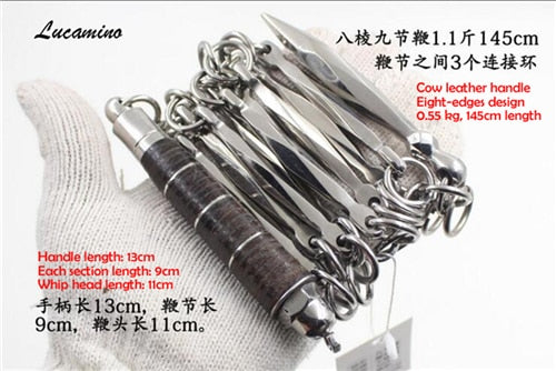 Hot stainless steel nine-section wu shu whip martial arts performing combat eight edges 9-section sanderswood whip cold weapon