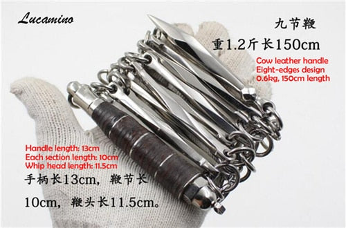 Hot stainless steel nine-section wu shu whip martial arts performing combat eight edges 9-section sanderswood whip cold weapon