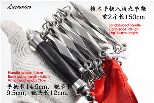 Hot stainless steel nine-section wu shu whip martial arts performing combat eight edges 9-section sanderswood whip cold weapon