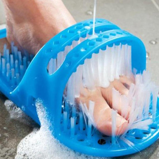 One Plastic Bath Shoe, Foot Scrubber, It's a Slipper with built in brushes in Blue  High Quality