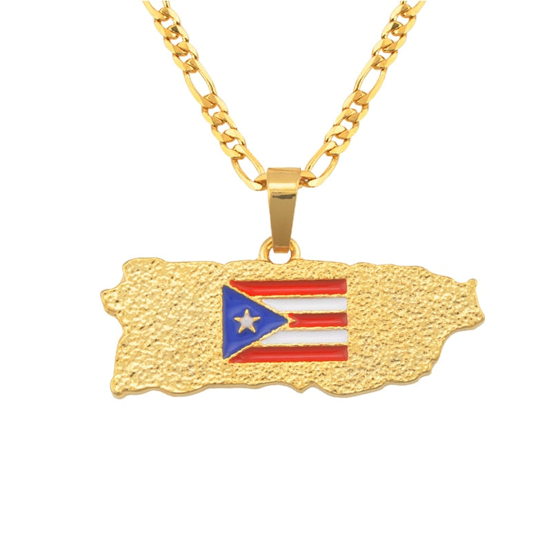 Gold Color Map of Puerto Rico Necklaces Flag Pendant for Women Men Jewelry PR Puerto Ricans Gifts #J0627