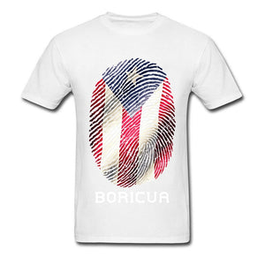 Puerto Rico Gifts T-shirt Men Flag T Shirt Fingerprint Tops Tees Vintage Striped Tshirts Summer 100% Cotton Clothes Black Red