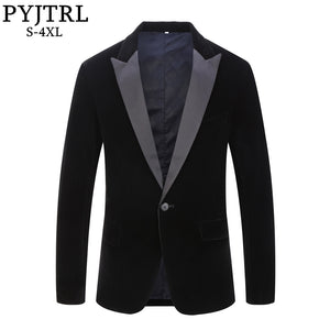PYJTRL Male Plus Size Classic Black Shawl Lapel Velvet Blazer Men Fashion Casual Wedding Groom Slim Suit Jacket Singers Costume