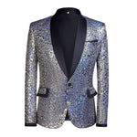 PYJTRL Male Shawl Lapel Gold Blue Jacquard Scale Pattern Slim Fit Blazer Hombre Suit Jacket Men Wedding Groom Singers Costume