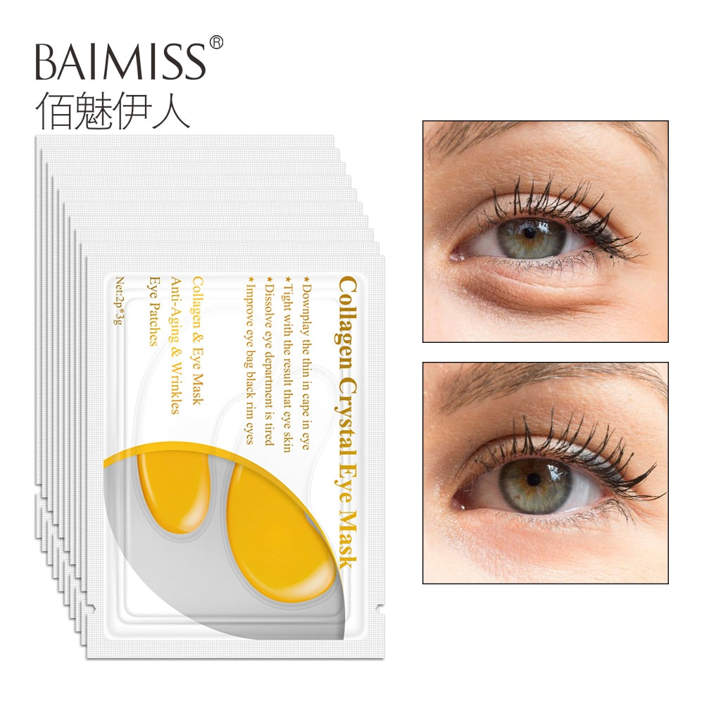 BAIMISS 24K Gold Eye Mask Face Skin Care Collagen Eye Patches Ageless Anti Aging  Dark Circles Moisturizing Whitening 10Pairs