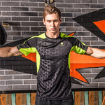 Pro Running T Shirt Gym Wear Men Round Collar Short Sleeve Compression Tights Athletic Sport Shirts Dry Fit Sportswear Patchwork
