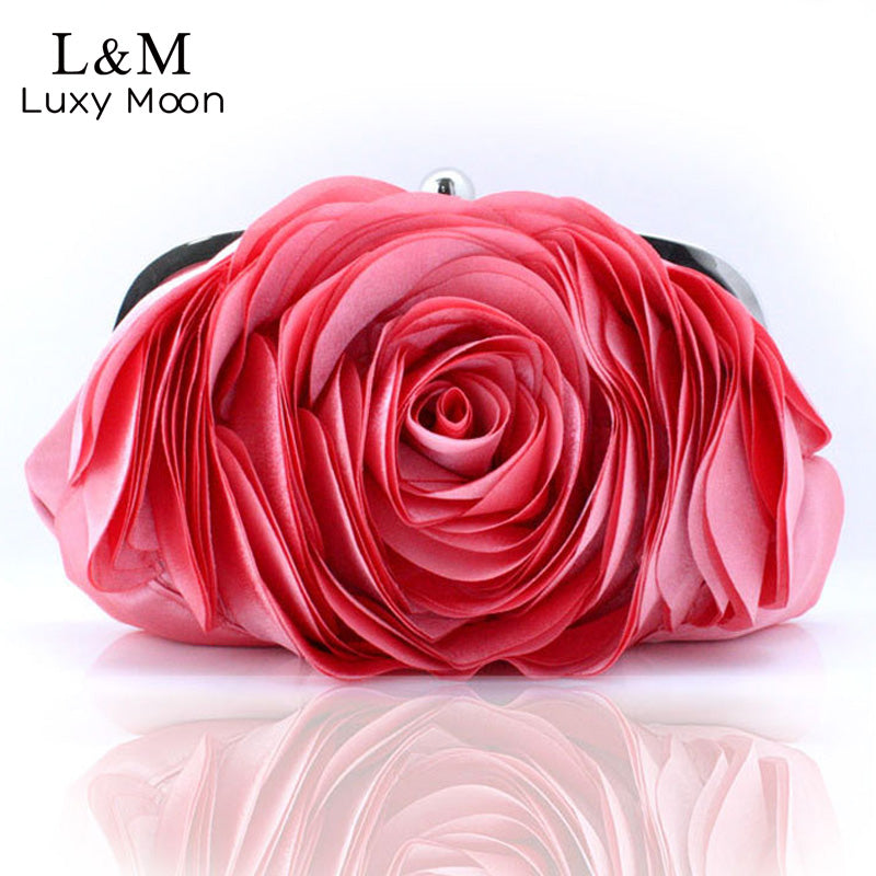 Vintage Ladies Floral Evening Bag Woman Fashion Rose Flower Chain Hand Bag Wedding Party Clutch Dinner Small Purse bolso XA140H