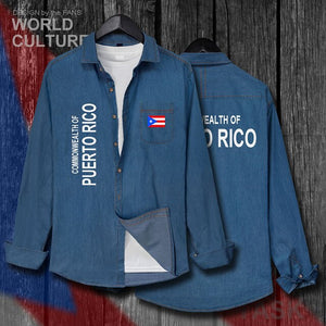 Puerto Rico Rican PRI PR Men Flags Clothes Spring Autumn Cotton Long Sleeve Cowboy Coat Fashion Turn-down Collar Jeans Shirt Top