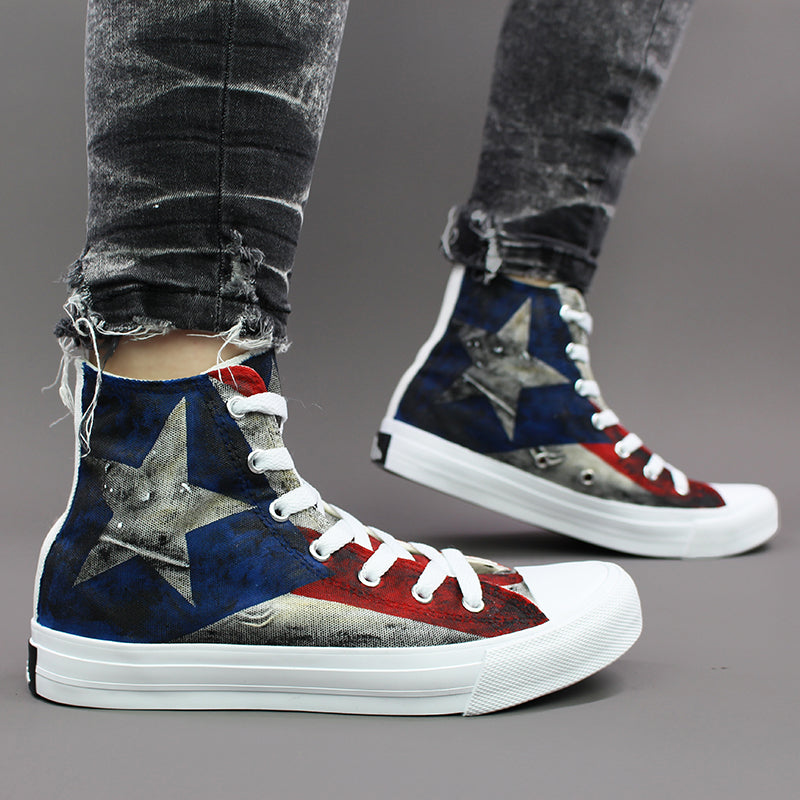 Wen Unisex Design Puerto Rico Flag Hand Painted Canvas High Top Sneakers Athletic Outdoor Shoes for Skateboarding Sport