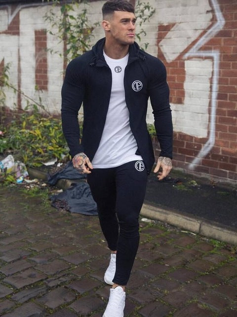 Autumn Tracksuit Gym Running Men Set Sport wear Mens Top Fitness Bodybuilding Male Sport Suit Hoodied+Pants Joggers Tracksuit