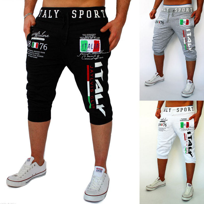 HOT 2019 Outdoor Summer wear shorts Elastic Italy's digital printing design GYM Sport Jogging Capri pants male Running trousers