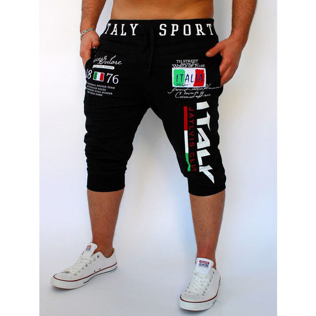 HOT 2019 Outdoor Summer wear shorts Elastic Italy's digital printing design GYM Sport Jogging Capri pants male Running trousers