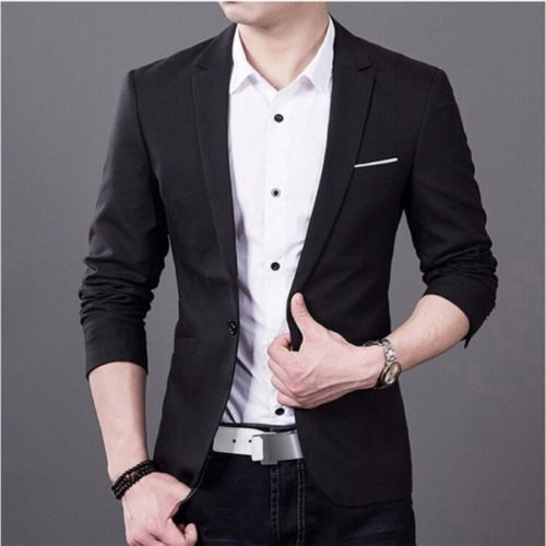 Mens Korean slim fit fashion cotton blazer Suit Jacket black blue plus size M to 3XL Male blazers Mens coat Wedding