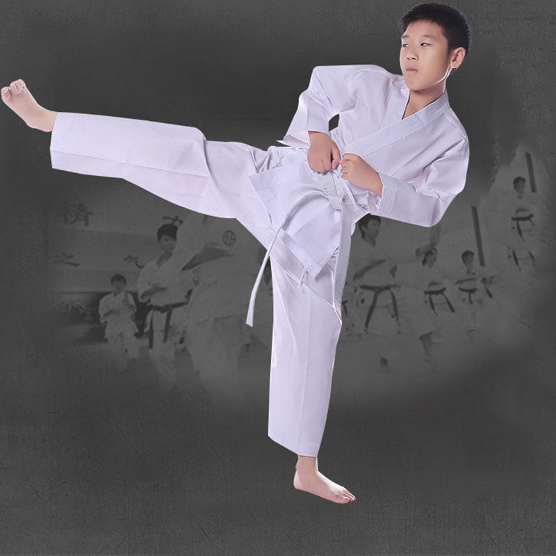 Karate Uniform White Taekwondo Uniform Suit With Belt Elastic Waistband For Kids Sports Training Fitness Gym Taekwondo Equipment