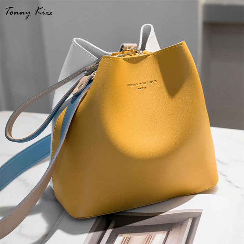 Tonny Kizz panelled bags for women shoulder handbag leather female crossbody bags large capacity ladies hand bags yellow color